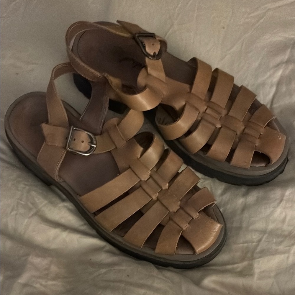 Free People Tan Leather Sandals